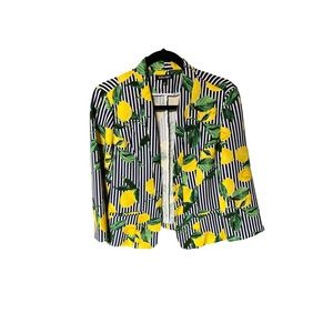 Roz & Ali striped lemon print open blazer